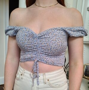 Floral Blue Off-Shoulder Top